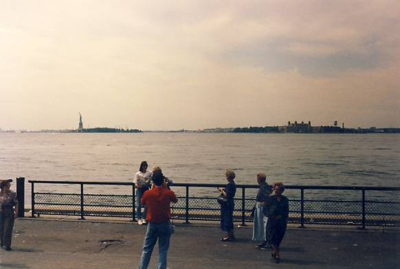 View from Battery Park towards Ellis Island and Statue of Liberty