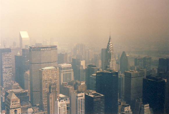 A smoggy day. View for Empire State Building towards Chrysler Building